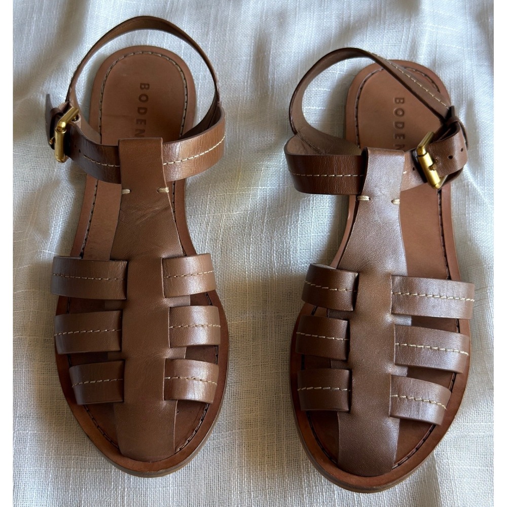 Boden Tan Brown Leather Fisherman Sandals Gladiator Strappy Flat 40 9.5 Summer